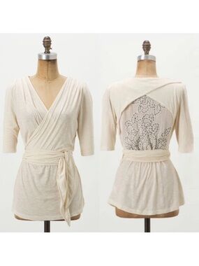 Vanessa Virginia Anthropologie Eliora Embroidered Floral Cotton wrap top